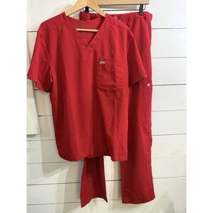 Figs Scrubs RED 2 Piece Set: Men's Shirt Size Large & Pants Size XL Uniform